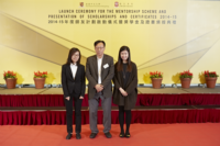 Dora (first from left), Mr Peter WOO (middle), her mentor in the College Mentorship Scheme 2014–15, and his other mentee at the Launch Ceremony of the Scheme
